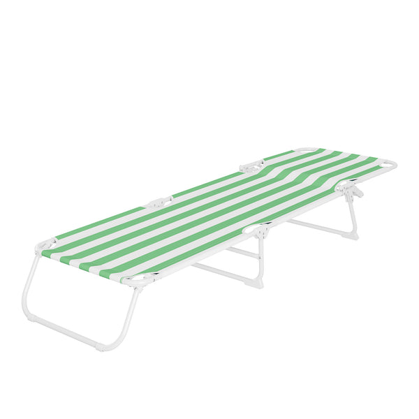 Sezlong pliant Sersimo, 186 x 56 cm, pentru plaja sau gradina, alb verde, capacitate 110kg