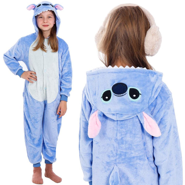 Pijama tip salopeta pentru copii, model stitch, marime 120-130cm
