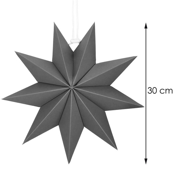 Stea decorativa 3D din hartie, cu 9 colturi, 30cm, argintie