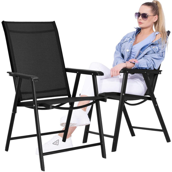 Scaun de gradina metalic, pliabil, 95x57x66cm, maxim 150kg, negru