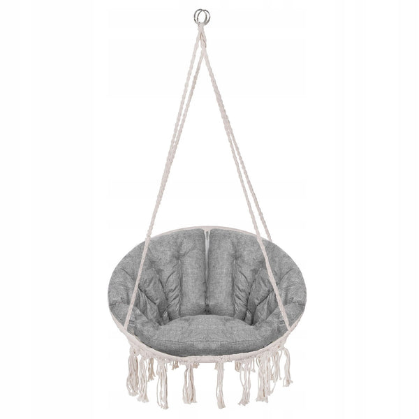 Scaun rotund Sersimo tip leagan suspendat cu perna Confort Plus casa sau gradina, bej