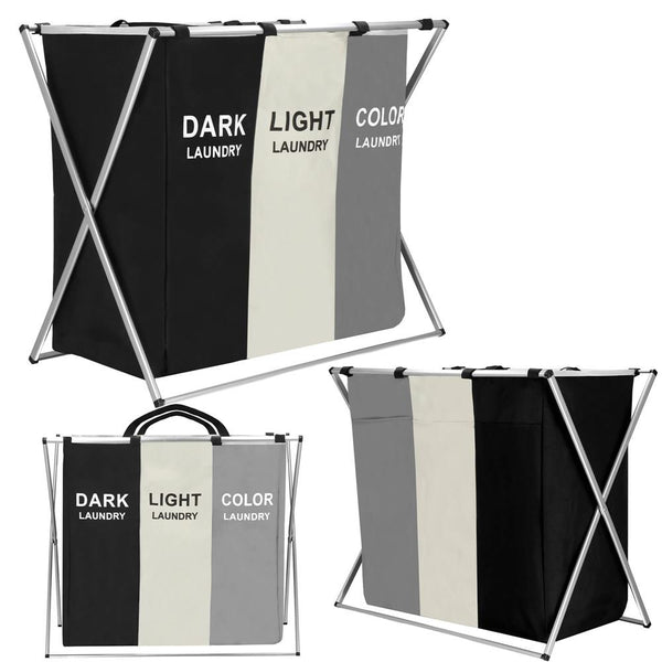 Cos de rufe cu 3 compartimente, cadru aluminiu, 68x40x60cm, 146 litri