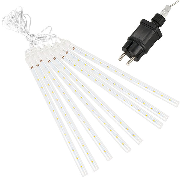 (DL) Instalatie de Craciun, 8 tuburi, 30cm, 144 LED, ploaie de meteoriti, alb