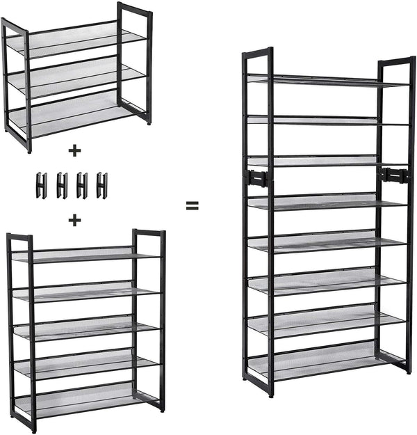 SONGMICS Raft de depozitare pantofi pe 5 niveluri, metal, rafturi plate sau unghiulare reglabile, 31x74x104cm, negru