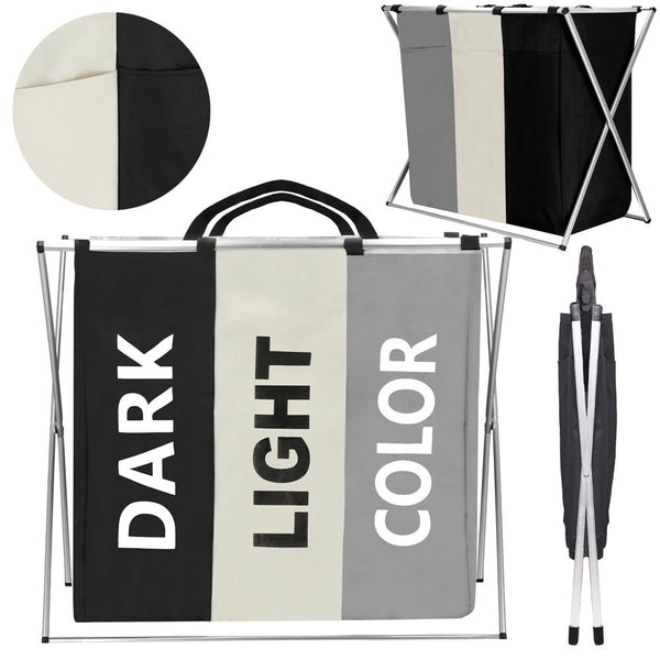 Cos de rufe cu 3 compartimente, cadru aluminiu, 60x40x68cm, 146 litri