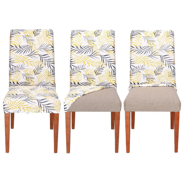 Husa pentru scaun, marime universala, poliester si spandex, 38x70cm, alb, gri si galben