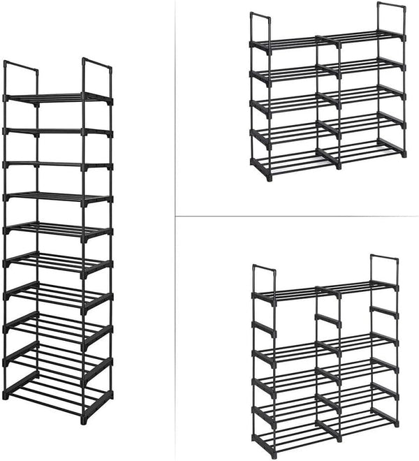 SONGMICS Raft de depozitare pantofi pe 10 niveluri, metal, instalare modulara, 30x45x174cm, negru