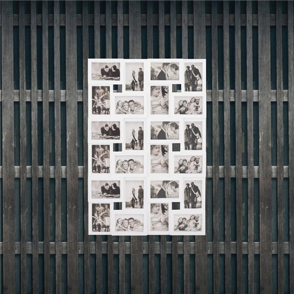 Rama foto de perete, colaj de 24 fotografii, 57x86cm, alb