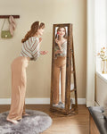SONGMICS Oglinda de podea cu suport rotativ la 360°, cu spatiu de depozitare, 55x55x161cm, maro rustic