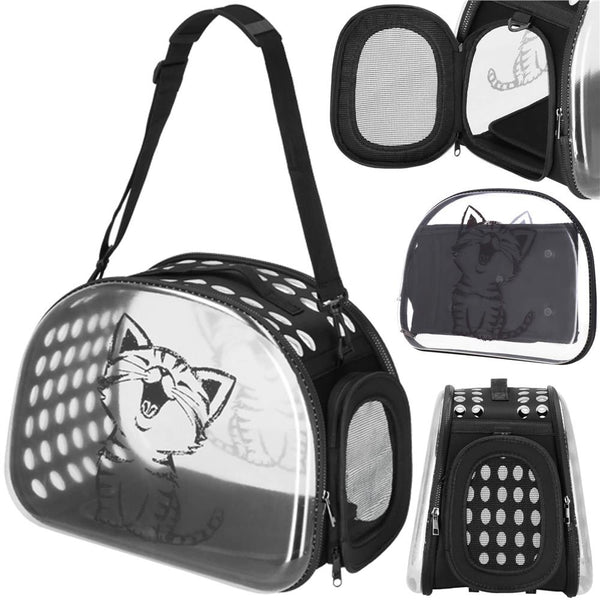 Geanta pentru transport animale de companie pisica sau catel, M, 42x26x32 cm, transparent
