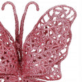 Set 10 ornamente pentru bradul de Craciun, Fluture cu sclipici, 16cm, roz