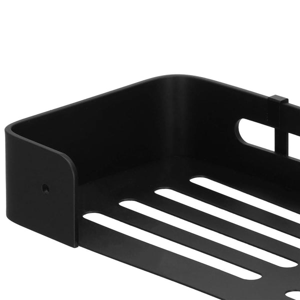 Raft de baie cu 2 agatatori, 2 sisteme instalare pe perete, aluminiu, 32x12x4cm, negru