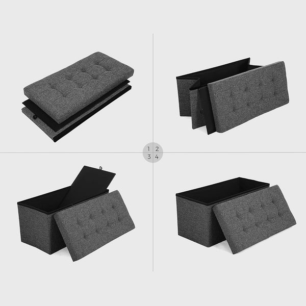 SONGMICS Taburet pliabil cu sezut moale, spatiu de depozitare 80litri, maxim 300kg, 76x38x38cm, gri
