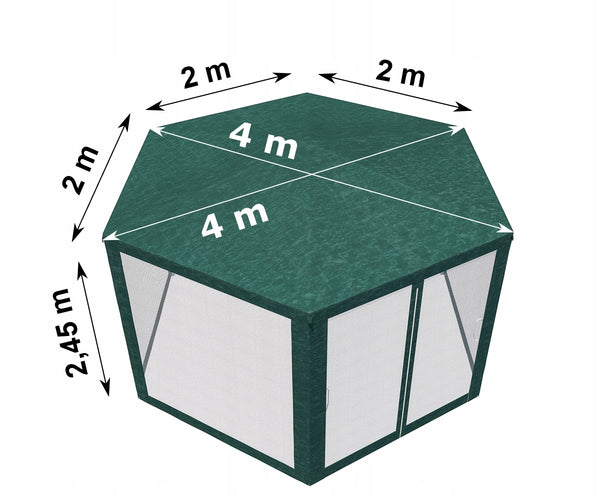 Pavilion cu plasa anti-insecte, fermoar, hexagonal, 200cm, Verde