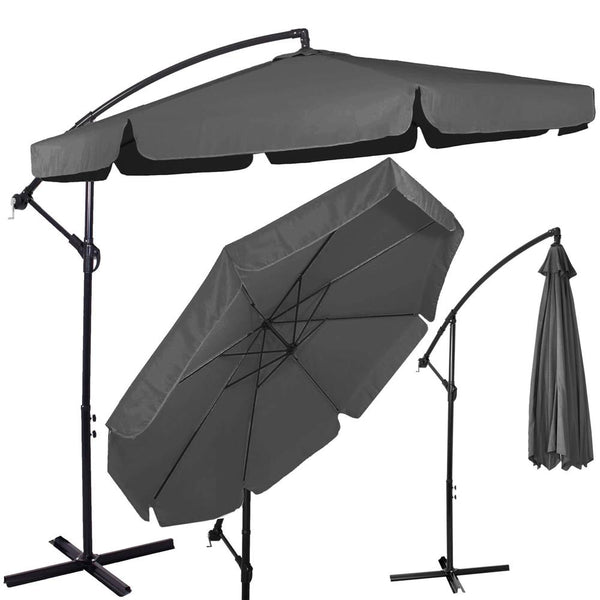 Umbrela de gradina cu brat lateral banana, cu husa, 300cm, gri
