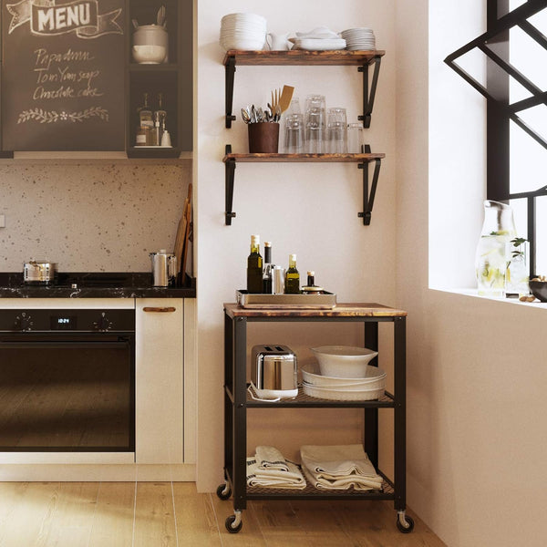 VASAGLE Rafturi de perete suspendate, set 2 bucati, 60x20x33cm, stil industrial, maro rustic si negru