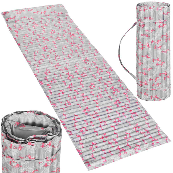 Saltea pentru plaja pliabila, din spuma, ultra-usoara, cu perna si maner de transport, 60x180cm, gri flamingo roz