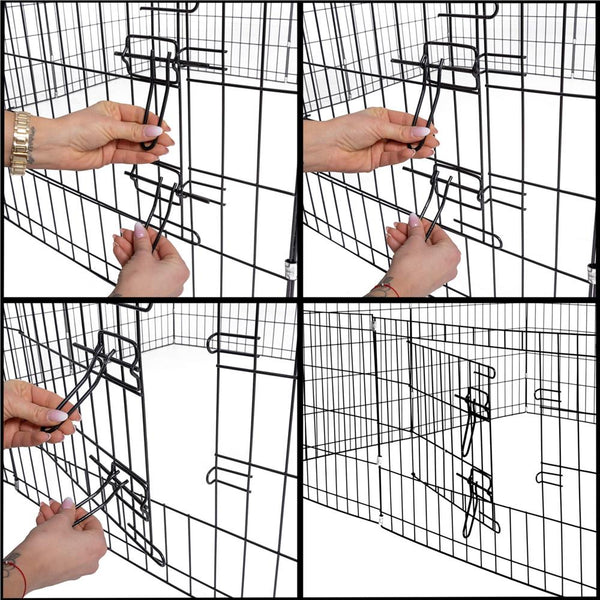 Tarc pentru animale de companie, din fier, forma configurabila, cu usa de acces, XXL, 120x120x60cm, negru