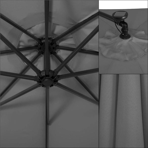 Umbrela de gradina cu brat lateral banana, iluminare LED, cu husa, 300cm, gri