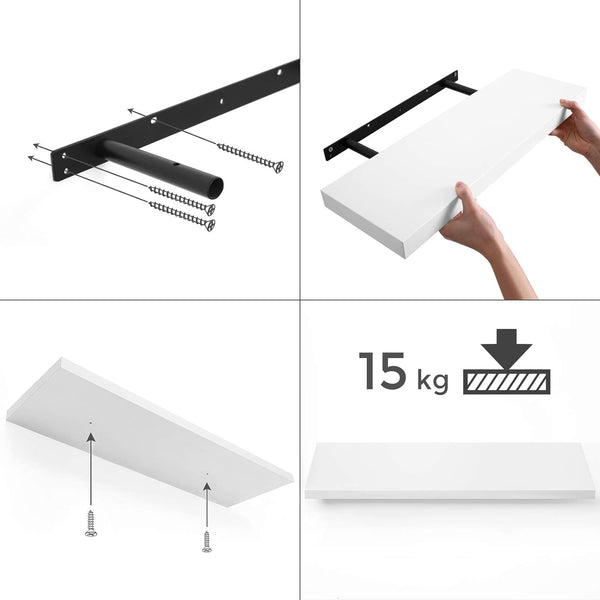 VASAGLE Raft de perete suspendat plutitor, MDF, sistem montare inclus, 40x20x4cm, alb
