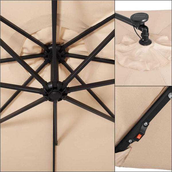 Umbrela de gradina cu brat lateral banana, iluminare LED, cu husa, 300cm, crem