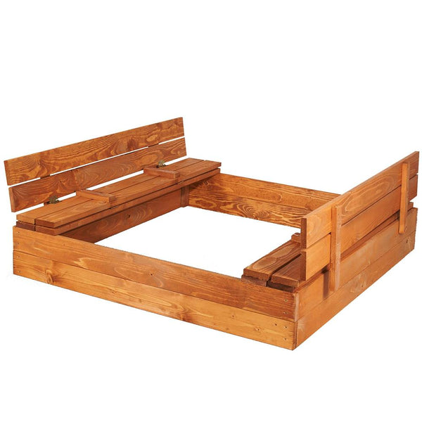 Lada din lemn pentru nisip, cu 2 bancute, 120x120cm