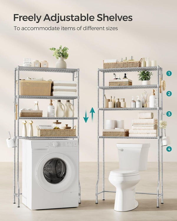 SONGMICS Raft de depozitare pentru baie, suprapunere peste masina spalat sau vas WC, 30x83x176 cm, argintiu