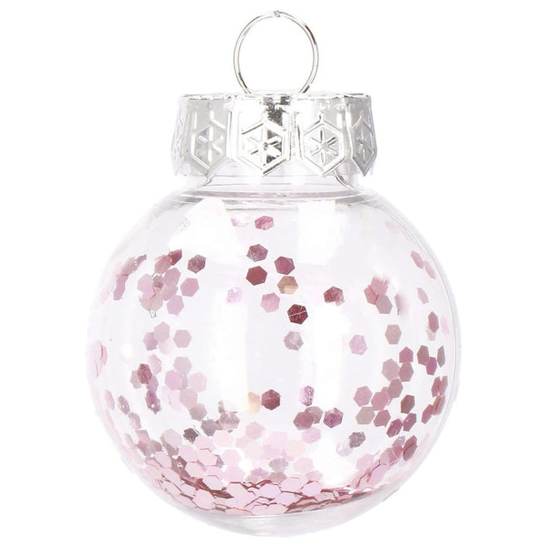 Set globuri de Craciun Inedit, 24 bucati, 5cm, transparente si roz pal