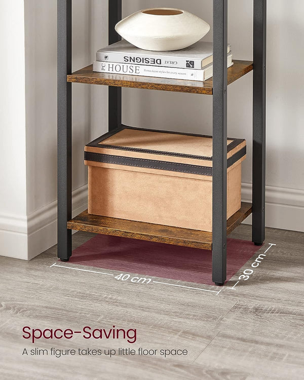 VASAGLE Raft cu 6 etaje, tip biblioteca, cadru metal si polite lemn, 30x40x187cm, industrial, maro rustic si negru
