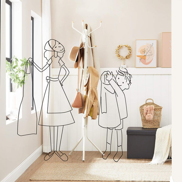 SONGMICS Cuier pentru haine cu 12 carlige pe 3 nivele, metalic, inaltime 182 cm, alb crem