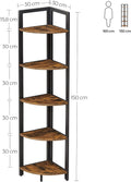 VASAGLE Biblioteca de colt cu 5 etaje, cadru metalic, 150x30x30cm, stil industrial maro rustic si negru