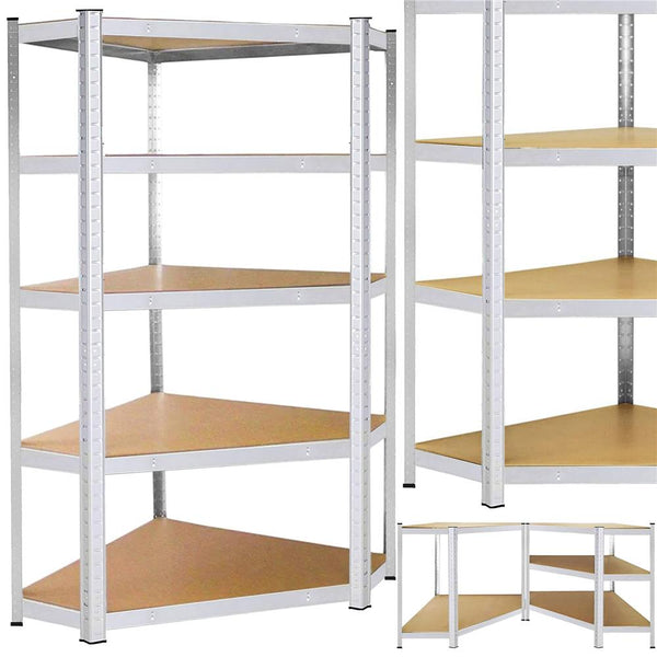 Raft de colt cu cadru metalic modular pentru depozitare, 5 polite, 180x90x40cm, sarcina 875kg