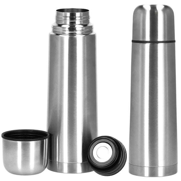 Cana termos cu pahar, perete din inox dublu izolat, 750ml, 28cm, argintiu