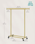 SONGMICS Suport pentru haine cu sina superioara extensibila, pe roti, reglabil pe latime, 45x(92-132)x160cm, auriu