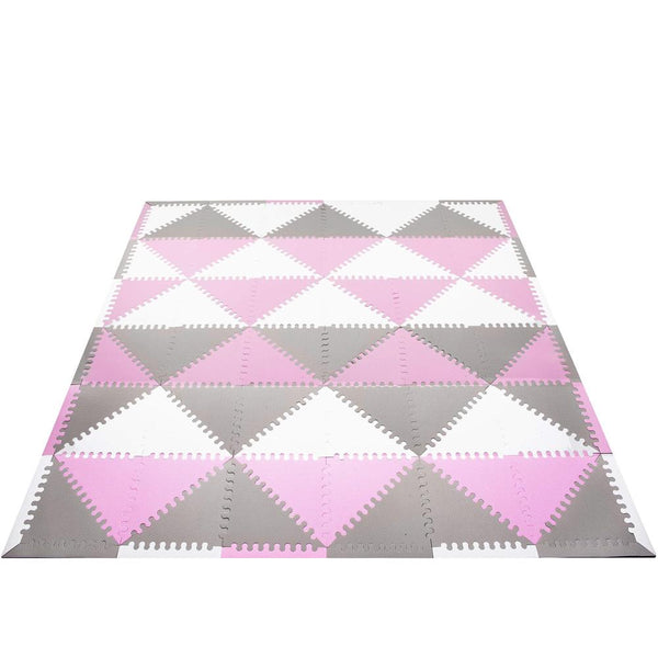Covor din spuma pentru copii, tip puzzle triunghiuri, 96 piese,186×186 cm, gri roz