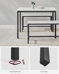 VASAGLE Masa de bar cu 2 banci, design industrial, 110x70x75 cm, alb marmura