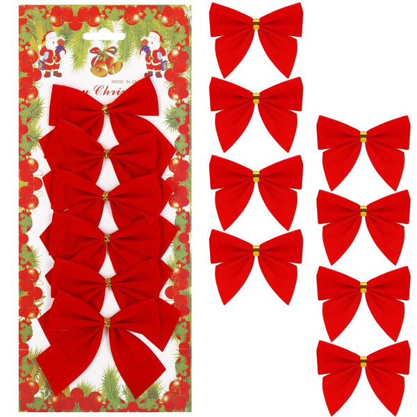 Set 6 ornamente pentru bradul de Craciun, fundita, 8cm, rosu