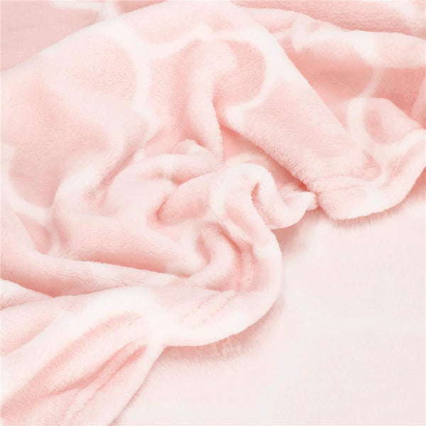 Patura pufoasa pentru 2 persoane, 200x220cm, cu model trifoi marocan, roz