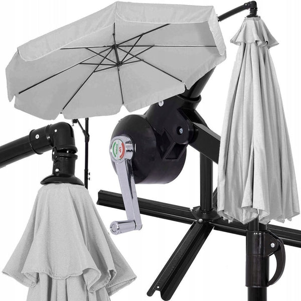 Umbrela de gradina cu brat lateral banana, cu husa, 300cm, gri deschis