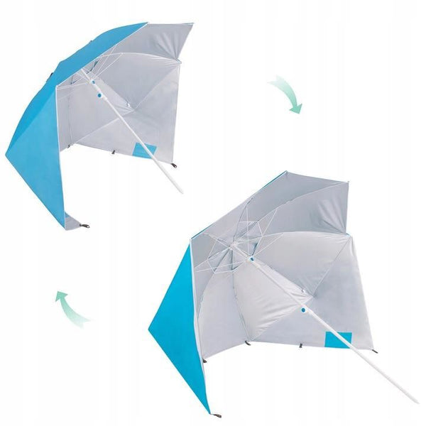 Umbrela tip cort de plaja XXL, cu 2 pereti laterali, BU14S, inaltime reglabila 140-220 cm, albastru