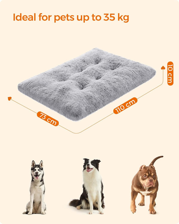 FEANDREA Pat pufos pentru caini sau pisici, captuseala moale cu fir lung, lavabil la masina, XL, 110x73cm, gri deschis