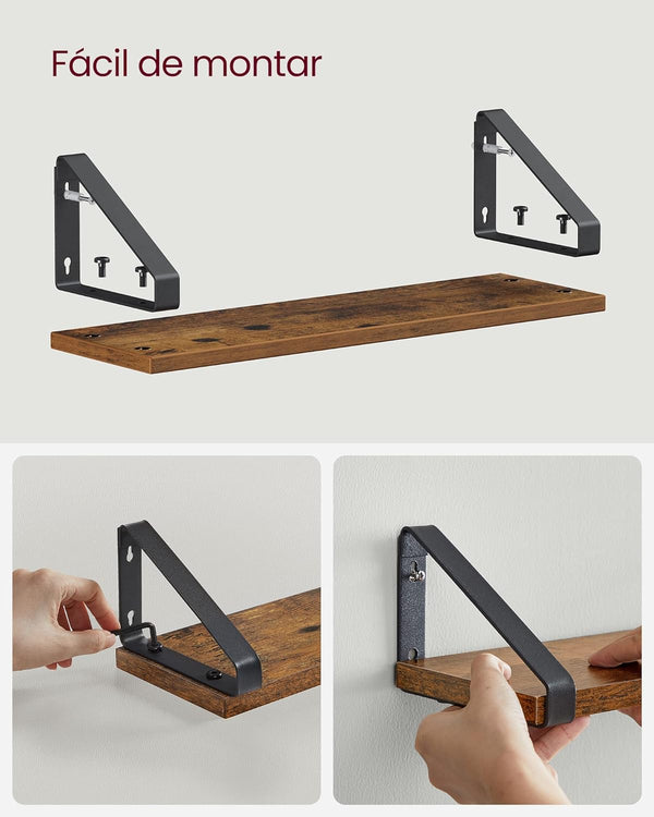 VASAGLE Raft de perete, set 3 bucati 30cm, 35cm si 40cm, 2 moduri de montare, maro rustic si negru