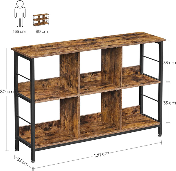 VASAGLE Biblioteca, raft cu 6 unitati de depozitare, din lemn, 33x120x80 cm, maro rustic