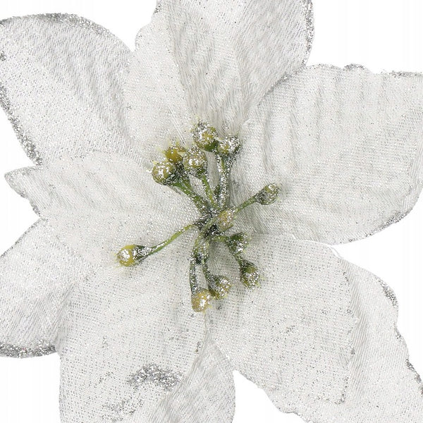 Set 10 ornamente pentru bradul de Craciun, stea Poinsettia, 13cm, gri argintiu