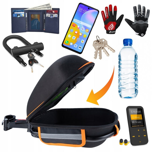 Geanta bicicleta cu prindere pe portbagaj tija sa 28x19x17 cm, 10L, poliester, borseta spate cu suport aluminiu, negru