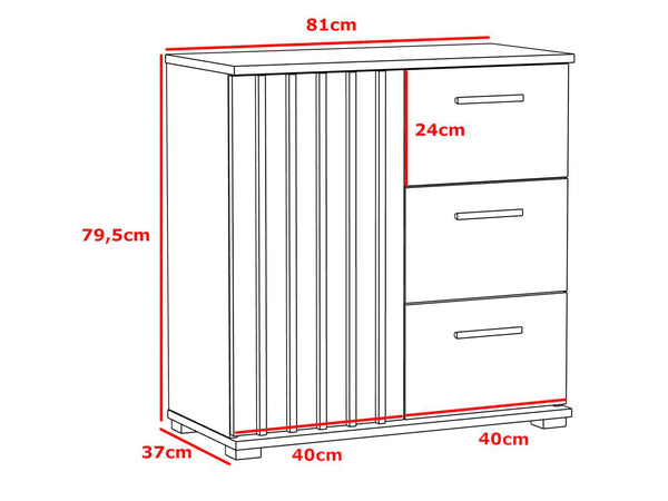 Comoda Montana 80 cu 3 sertare si 1 usa, 81x37x80 cm, negru si stejar craft