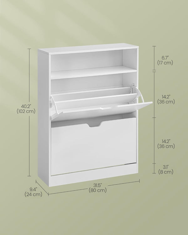 VASAGLE Dulap pantofi 80x24x102 cm, cu 2 usi rabatabile, separator reglabil si raft superior, PAL alb mat