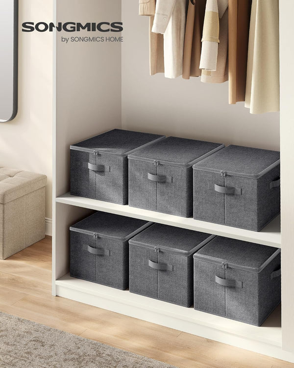 SONGMICS Set 3 cutii de depozitare pliabile, organizatoare pentru dulap, textil, 40x30x25 cm, gri