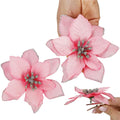 Set 10 ornamente pentru bradul de Craciun, stea Poinsettia, 13cm, roz