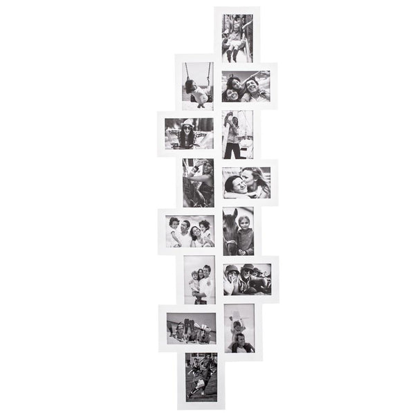 Rama foto de perete, colaj de 14 fotografii, 36x118cm, alb